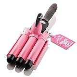 Alure Three Barrel Curling Iron Wand Hair Waver with LCD Temperature Display - 1 Inch Ceramic Tourmaline Triple Barrels, Dual Voltage Crimp