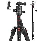 SmallRig CT-10 Camera Tripod, 71" Foldable Aluminum Tripod & Monopod, 360°Ball Head Detachable, Payload 33lb, Adjustable Height from 16" to 71" for Camera, Phone-3935