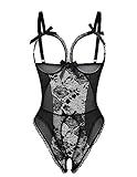 Avidlove Lingerie for Women Sexy Teddy One-Piece Lace Babydoll Bodysuit Nightie Black Small