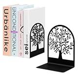 Umikk Book Ends, Metal Bookend, Tree of Life Bookend for Shelves, Home Decorative Bookends for Heavy Books, Black Non-Skid Book Stopper, 7 x 5.5 x 3.5 inch (1 Pair)