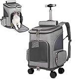 Wheeled Pet Carrier Backpack Pet Stroller, Travel Carrier, Car Seat for Small Dogs Cats Puppies, Comfort Cat Backpack Removable Rolling Wheels – Mesh Ventilation Windows (Grey)