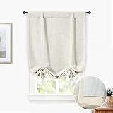 DriftAway Double Layer Linen Blackout Tie Up Curtains Thermal Insulated Fully Lined Balloon Roman Shade Bathroom Window Adjustable Rod Pocket for Small Window 25 Inch by 47 Inch Light Linen