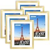 FIXSMITH 8x10 Picture Frame Bulk-6 Pack, Gold Picture Frames Collage Wall Decor, Wall & Tabletop Picture Frames, Photo Frame with HD Plexiglass, Display Pictures 5x7 with Mat or 8x10 Without Mat