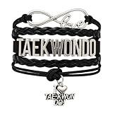 Sportybella Taekwondo Charm Bracelet - Infinity Tae kwon do Adjustable Bracelet with Martial Arts Charm - Gift for Women and Teens (Black)