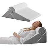 Bedluxe Wedge Pillow Headboard, Orthopedic Bed Wedge Pillow Set 3Pcs, Adjustable Pillow Wedge for Acid Reflux and Back Pain Relief, Folding Triangle Pillow for Sleeping with Knee Support, White/Grey