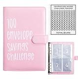 100 Envelope Money Saving Challenge Binder, Fun and Easy Way to Save $5,050, Budget Book with Cash Envelopes for Office, Home, School (Pink)