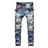 DANT BULUN Men's Ripped Distressed Destroyed Slim Fit Straight Leg Denim Jeans(W38,Blue2)