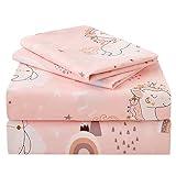 JSD Pink Unicorn Kids Sheet Set Twin Size, 3 Piece Girls Rainbow Printed Microfiber Bed Sheets Deep Pocket