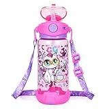 YOYTOO Kids Water Bottle with Straw & Strap for School Kids Girls Boys, 22oz BPA Free Child Drinking Water Bottle One-Click-Open Leak-Proof Locking Flip Lid for Back to School Sport Travel