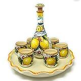 CERAMICHE D'ARTE PARRINI - Italian Ceramic Pottery Set Tray + Bottle + 6 Cups Limoncello Liqueur Shot Glasses Decorated Lemons Hand Painted Made in ITALY Tuscan