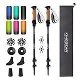 KINGGEAR Nordic Walking Stick, TP1 Hiking Poles Retractable Lightweight 7075 Aluminum, Trekking Poles with Flip Lock, Natural Cork and EVA Grip, 2pc Hiking Gear