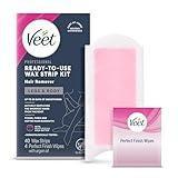 VEET Sugar Wax Strips For Women's Body Hair Removal, Bikini Hair Removal Kit, Pubic, Dermatologically Tested For Body & Intimate Areas, 40ct Wax Strips with Shea Butter & 4ct Wipes