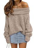 LILLUSORY Womens Off The Shoulder Sweater Oversized Winter Fall Cozy Cute Casual Going Out Batwing Sleeve Loose Pullover Sweaters 2024 Trendy Clothes Tops Apricot