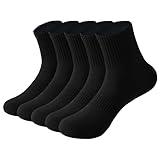 RICOTNSOCS Mens Athletic Cotton Quarter Crew Socks Above Ankle Length Moisture Wicking Odor Free Running Cycling Hiking Sports Socks for Men 5 Pairs (#02XL Black)