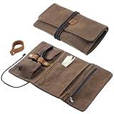 Tobacco Smoking Pipe Pouch Waxed Canvas Pipe Roll,Tobacco Pipe Pouch Case Bag,Handmade Tobacco Pouch Smoking Pipe Storage Organizer with Tobacco Pipe Stand, Filters, Cleaning Tools(Not Include Pipes)