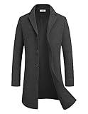 COOFANDY Mens Wool Blend Coat Slim Fit Classic Single Breasted Trench Coat Warm Winter Notched Lapel Collar Over Coat Dark Grey L