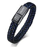 VNOX Blue Braided Leather Medical Symbol Caduceus with Stainless Steel Cuff Wristband Bracelet,7.5 Inches-EPILEPSY