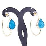 Dazzle Appeal Druzy Quartz Pear Shape Crystal Healing Gold Plated Party Wear Hoop Earrings For Women Stone Size 15 * 20mm (Aqua)