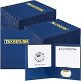 Chivertion 50 Pcs Tax Return Folders Bulk, Two Pocket Folders with Gold Printed Label, Letter Size Folders for Tax Professionals and Storing or Handling Personal and Customer Tax Returns (Dark Blue)