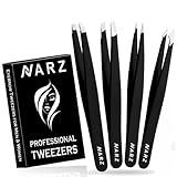 NARZ 4Pcs Professional Tweezers for Women Facial Hair Stainless Steel Precision Tweezers for Ingrown Hair Eyebrow Tweezer for Men & Women (Black Set)