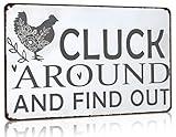 Smilelife Funny Chicken Gifts Chicken Cluck Around and Find Out Tin Sign for Home Farm Chicken Coop Farmhouse Kitchen Garden Decor 8 X 12 Inch (3021)