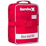 SurviveX Large First Aid Kit for Car, Travel & Home - Emergency Kit for Hiking, Camping, Backpacking and Outdoors - Includes Zip Stitch Wound Closure Strips - FSA HSA Approved