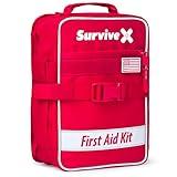 SurviveX Large First Aid Kit for Car, Travel & Home - Emergency Kit for Hiking, Camping, Backpacking and Outdoors - Includes Zip Stitch Wound Closure Strips - FSA HSA Approved