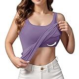 Orders Amazon+Deals+Prime Today Built in Bra Tank Tops for Women Cotton Padding Adjustable Spaghetti Strap Camisole Plus Size 2024 Summer Tops Dark Purple amaon
