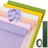 RAINFLOW 27 PCS Crepe Paper Flower Kit - 6 PCS Colored Crepe Paper Roll Premium Pastel Streamers Crepes Papers Sheets with Floral Tape Iron Wire for Flower Making DIY Crafts Birthday Party Christmas