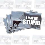 3 Pcs I May Be Stupid Meme Sticker – Funny Cow at Beach Sticker, Viral Internet Humor Vinyl Decal for Laptop, Water Bottle, Phone, Notebook, Car, Fridge, Helmet, Gift for Meme Lovers – 3 Inch