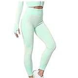 Prime of Day Deals Today 2023 Women's High Waist Yoga Pants Color Block Tummy Control Seamless Scrunch Leggings Workout Running Butt Lift Tights Crazy CRZ Mint Green S
