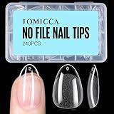 TOMICCA Short Almond Nail Tips, 240Pcs Half Matte Soft Acrylic Nail Tips, 12 Sizes Acrylic Pre-Shaped Nails, Full Cover False Nails Almond Press on Nails for Extension Nail