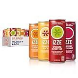 IZZE Sparkling Juice Beverage Blend, Sunset Variety Pack, Clementine, Peach, Cherry Lime, Pomegranate, No Sugar Added, 8.4 FL OZ, 24 Cans