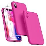 Dssairo [3 in 1 for iPhone x Case/iPhone Xs case, with 2 Pack Screen Protector, Liquid Silicone Slim Shockproof Protective Phone Case 5.8 inch [Microfiber Lining] (Hot Pink)…