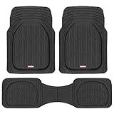 Motor Trend FlexTough Floor Mats for Cars, Deep Dish All-Weather Mats, Waterproof Trim-To Fit Automotive Floor Mats for Cars Trucks SUV, Universal Floor Liner Car Accessories, Black, Full Set