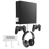 Wall Mount Kit with Detachable 2 Controller Holder & Headphone Hanger, Metal Wall Mount Stand Compatible with PlayStation 4 Slim