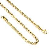 UAIAGM Gold Chain - 18K Gold Plated Stainless Steel Hollow Twist Rope Chains - Ion Plated Necklace for Men & Women - 16 to 18 Inches - Men's Style (3mm)