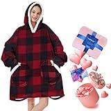 American Trends Wearable Blanket Hoodie, Oversized Sherpa Warm Blanket Sweatshirt, Gift for Women for Women Men Girls Red and Black Plaid