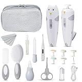 Lictin Baby Healthcare and Grooming Kit, 26 in 1 Rechargeable Nail Trimmer Electric Set,Safe File with Auto Light, Newborn Nursery Health Care Portable Safety Set for Infant Toddlers Boys Girls, Grey