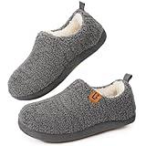 LongBay Women's Cozy Lightweight Slippers Warm Memory Foam Fuzzy House Shoes Indoor Outdoor Bedroom Boots with Anti Skid Rubber Sole Grey 8-9