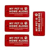 4 Pcs Dog Cat are Home Alone Alert Card & Key Tags with Contact Call Cards Pet Contact Keychain Card Key Tags Collars,Leashes ID Tags and Collar Accessories Health Alert & Monitoring Systems