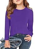 Haloumoning Girls Long Sleeve T Shirts Kids Fall Tops Crewneck Basic Tees 5-14Y Dark Purple