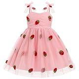 IMEKIS Toddler Strawberry Dress: Fairy Dresses for Girls Baby 5th 6th Birthday Outfit Cake Smash Photoshoot Kids Princess Tutu Tulle Smocked Dresses Tea Party Pageant Pink Strawberry 5-6 Years