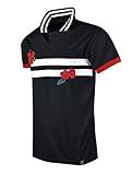 SCREENSHOTBRAND-S11833 Mens Hipster Hip-Hop Premium Tees - Stylish Fashion Rose Flower Embroidery Striped Polo T-Shirt - Black-Large
