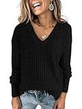 ANRABESS Long Sleeve Shirts for Women V Neck Casual Fall Tops Loose Fit Lightweight Sweaters Tunic Fashion 2024 Clothes Black X-Large