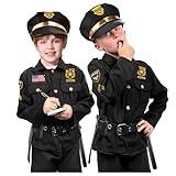 Kangaroo Police Costume for Kids - 12 pcs Black Police Officer Costume for Toddlers Halloween Outfit for Boys Kids Dress up Apparel