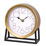 VinSees Modern Golden Table Clock on Stand, Decorative Desk and Shelf Clock, Mantel Clock Farmhouse Clock Non-Ticking, Home Décor for Living Room, Bedroom, Bedside, Desk, Gift Clock (Gold)