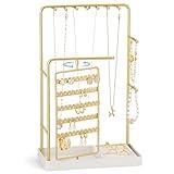 ProCase Jewelry Display Stand Holder, Jewelry Organizers and Storage with Velvet Ring Tray, No Assembly Needed, Rotating Earring Necklace Holder, Aesthetic Gifts Room Dorm Decor for Teen Girls -Gold
