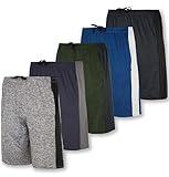 Real Essentials Dry Fit Dri-Fit Big Boys Girls Youth Clothing Active Athletic Performance Basketball Soccer Tennis Exercise Summer Activewear Gym Teen Running Shorts, Set 1, L (12/14), Pack of 5