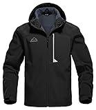 Rdruko Men's Soft Shell Jacket Fleece Lined Waterproof Lightweight Hiking Hooded Winter Jacket(Black, US XL)